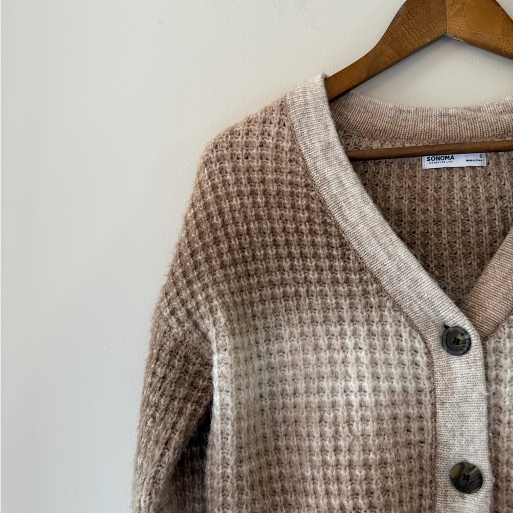 Sonoma Goods For Life Chunky Knit Cardigan Brown and Cream Size S - Picture 9 of 10